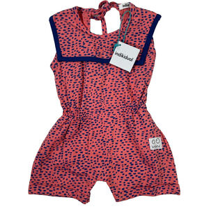 Indikidual Baby 0/6 Months Pink/Blue Dotted Bib Collar Sleeveless Romper